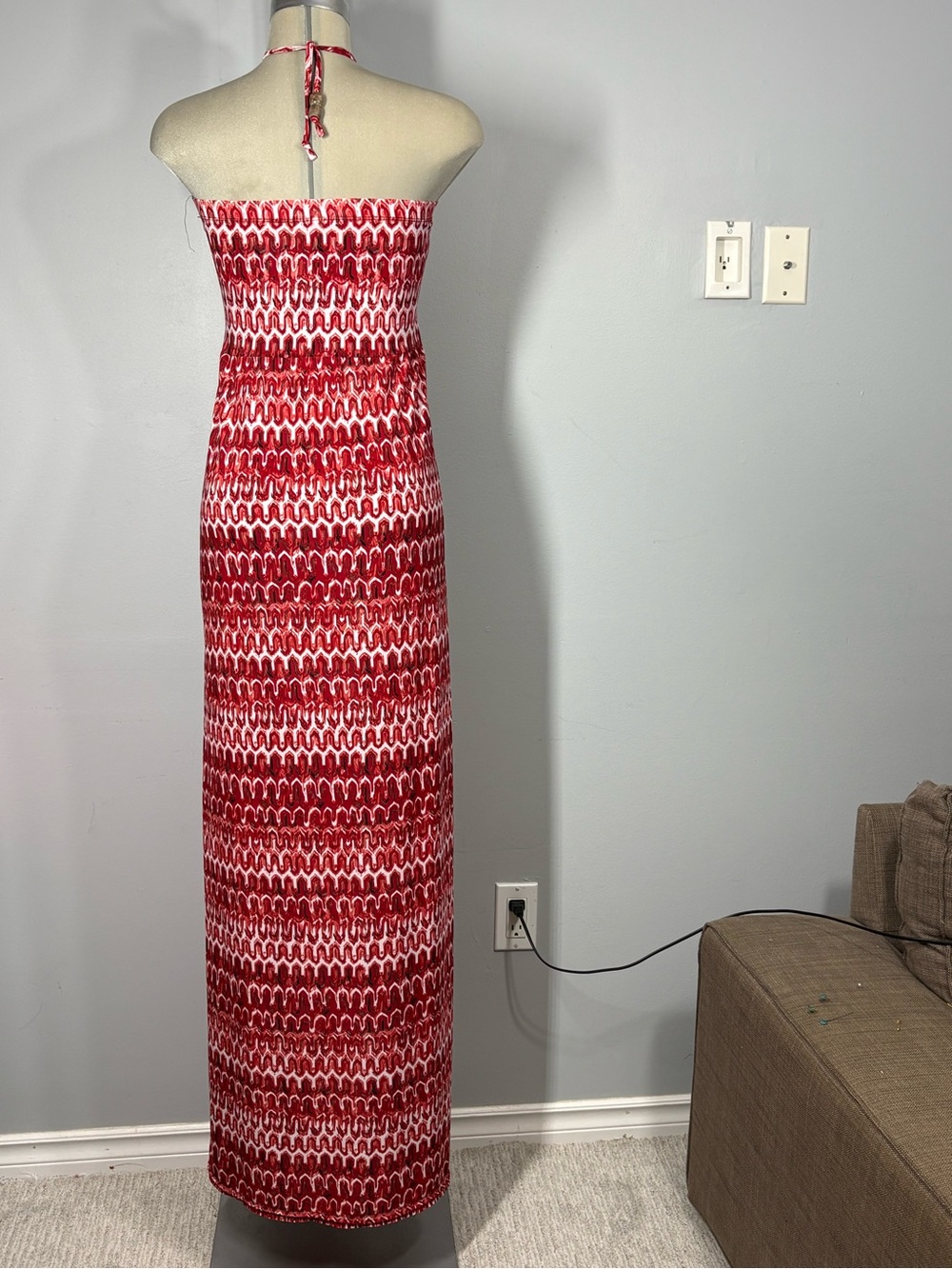 Red Printed Halter Maxi Dress - Picture 4 of 15